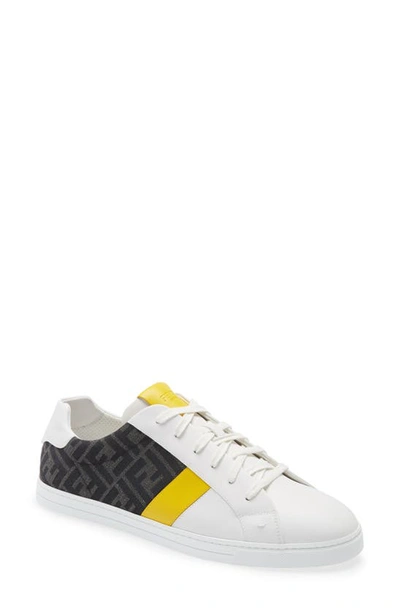 Shop Fendi Ff Logo Low Top Sneaker In White/ Yellow