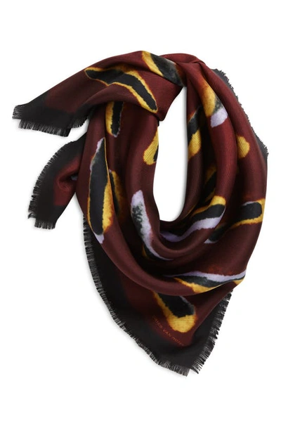 Shop Dries Van Noten Flick Print Square Silk Scarf In Burgundy