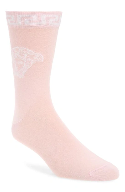 Shop Versace Medusa Logo Socks In Pink - White