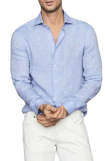 Shop Reiss Ruban Slim Fit Button-up Slub Linen Shirt In Soft Blue