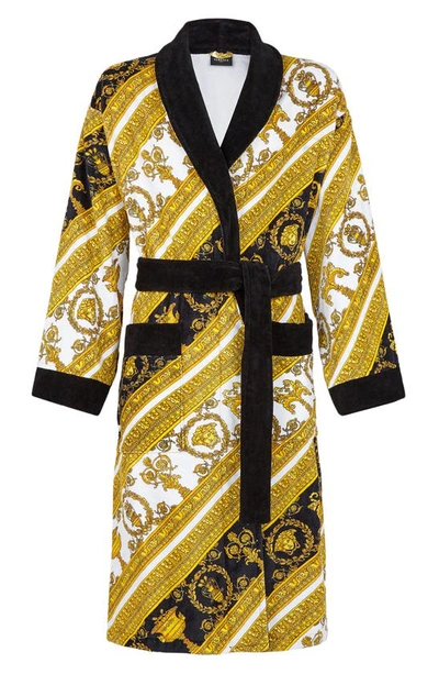 Shop Versace I Heart Baroque Bathrobe In White/ Gold/ Black