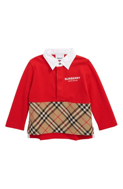 Shop Burberry Quentin Mixed Media Polo In Bright Red