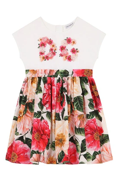 Shop Dolce & Gabbana Kids' Camellia Print Jersey & Poplin Dress In Camelie Rosa