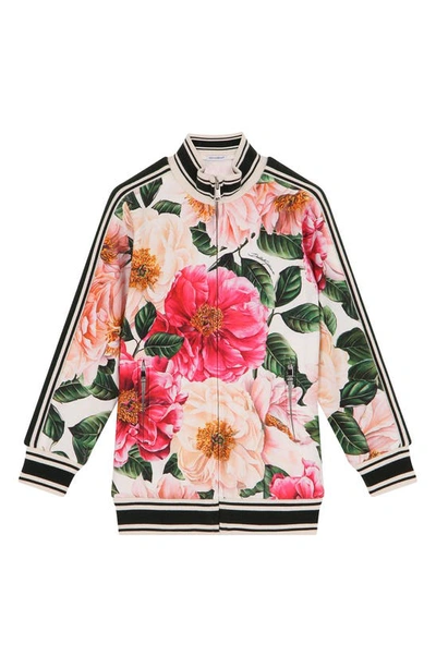 Shop Dolce & Gabbana Kids' Camellia Print Interlock Zip Sweatshirt In Camelie Rosa