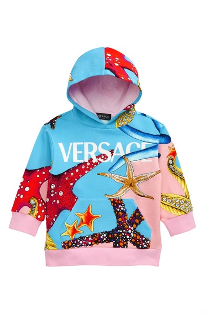 Shop Versace Kids' Tresor De La Mer Crystal Embellished Hoodie In Light Blue Pink White
