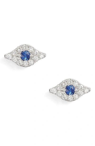 Shop Ef Collection Evil Eye Diamond & Sapphire Stud Earrings In White Gold