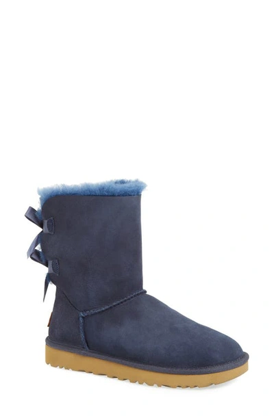 Shop Ugg Bailey Bow Ii Genuine Shearling Boot In Navy Suede