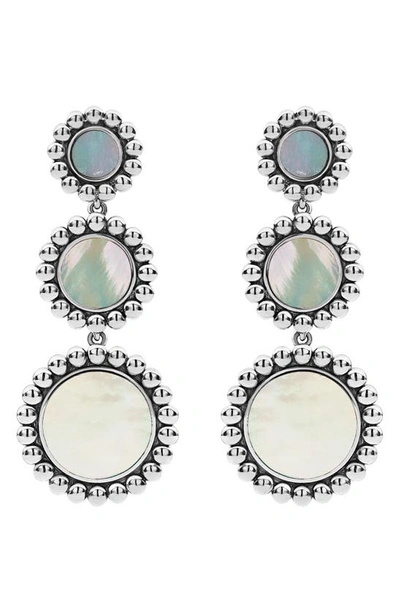 Shop Lagos Maya Triple Circle Drop Earrings In Silver/ White Mother Of Pearl