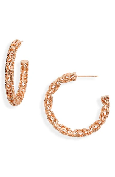 Shop Kendra Scott Maggie Medium Hoop Earrings In Rose Gold Filigree