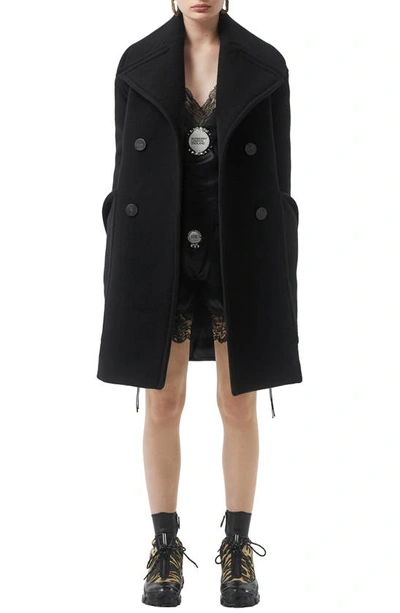 Shop Burberry Oversize Notch Collar Peacoat In Black