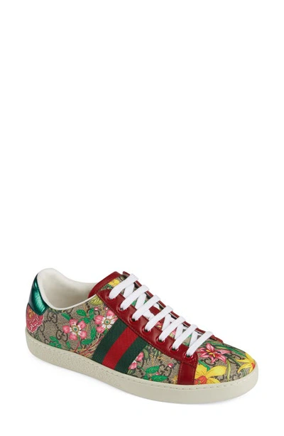 Shop Gucci New Ace Gg Supreme Floral Sneaker In Beige