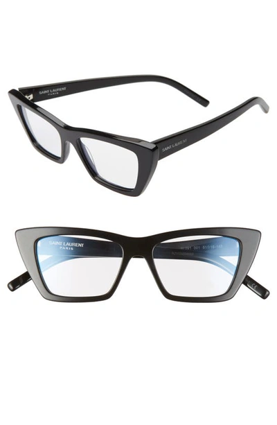 Shop Saint Laurent 51mm Optical Cat Eye Glasses In Black