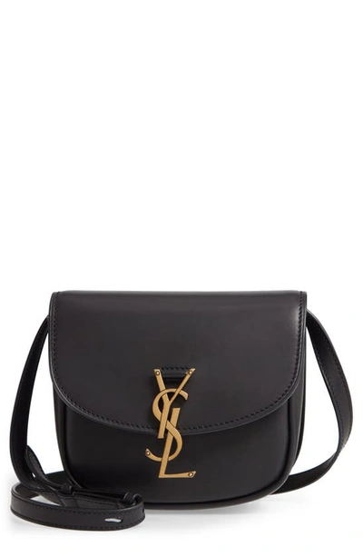 Shop Saint Laurent Kaia Ysl Monogram Leather Crossbody Bag In Noir