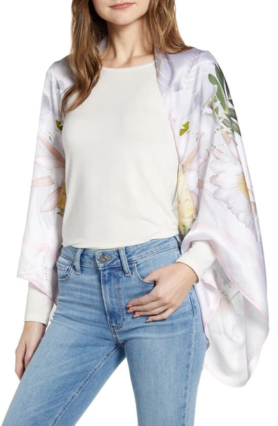 Shop Ted Baker Allie Woodland Silk Cape Scarf In Ivory