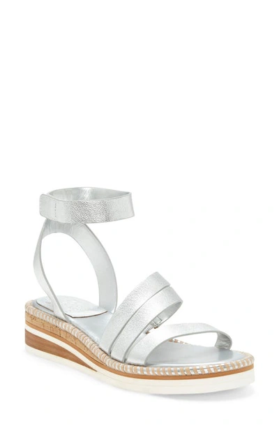 Shop Vince Camuto Margreta Ankle Strap Sandal In Silver Leather