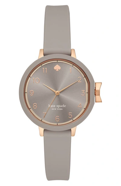 Shop Kate Spade Park Row Silicone Strap Watch, 34mm In Grey/ Rose Gold