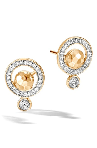 Shop John Hardy Dot Hammered Diamond Drop Earrings In Yellow Gold