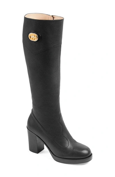 Shop Gucci Rosie Knee High Boot In Black