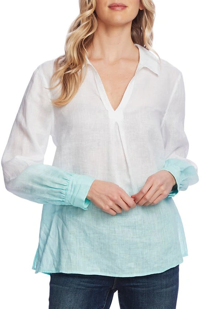 Shop Vince Camuto Dip Dye Linen Top In Ultra White