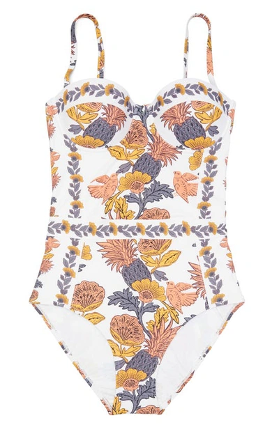 Shop Tory Burch Floral Print Strapless Underwire One-piece Swimsuit In Orange Wonderland Vine