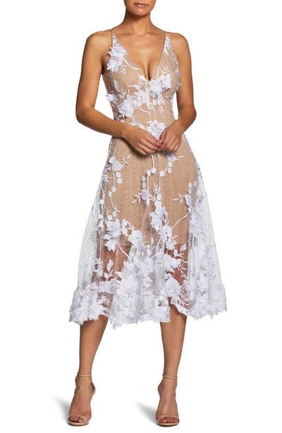 Shop Dress The Population Audrey Embroidered Fit & Flare Dress In Off White/ Nude