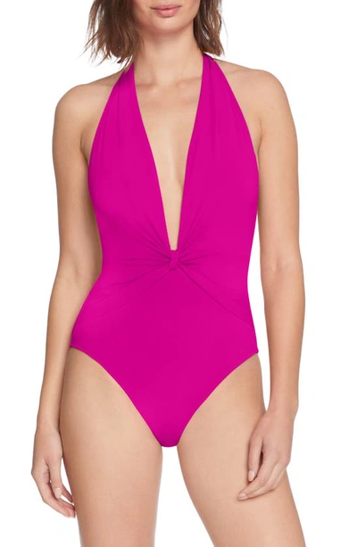 Shop Robin Piccone Olivia Halter One-piece Swimsuit In Fuchsia