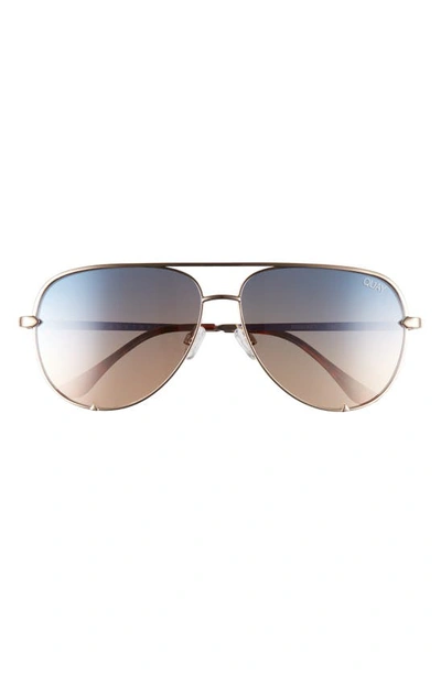 Shop Quay High Key 68mm Aviator Sunglasses In Gold/ Navy Peach Gradient