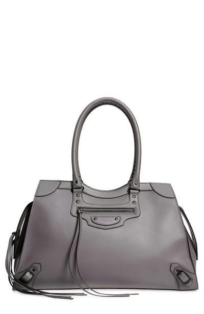 Shop Balenciaga Neo Classic City Leather Weekend Tote In 1404 Dark Grey