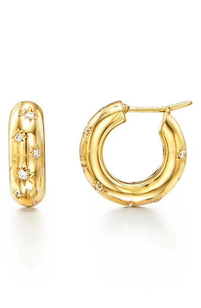 Shop Temple St Clair 18k Gold Cosmos Huggie Hoop Earrings In Yellow Gold/ Diamond