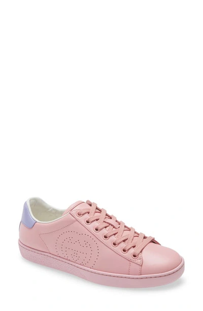 Shop Gucci New Ace Perforated Logo Sneaker In Wild Rose