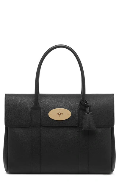 Shop Mulberry Bayswater Pebbled Leather Satchel In Black