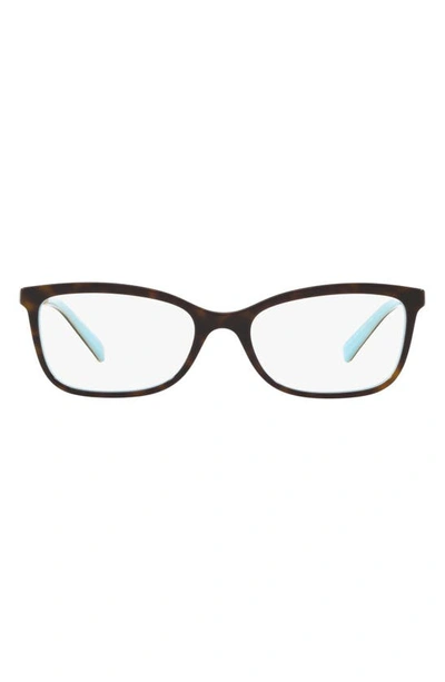 Shop Tiffany & Co 53mm Rectangular Optical Glasses In Havana/ Blue