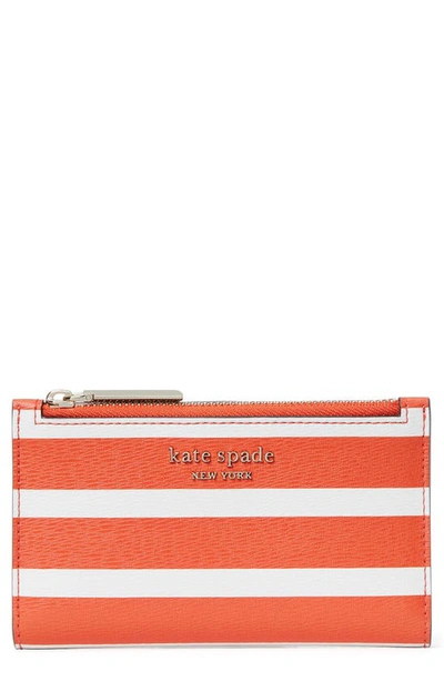 Shop Kate Spade Small Spencer Stripe Bifold Wallet In Tamarillo Multi
