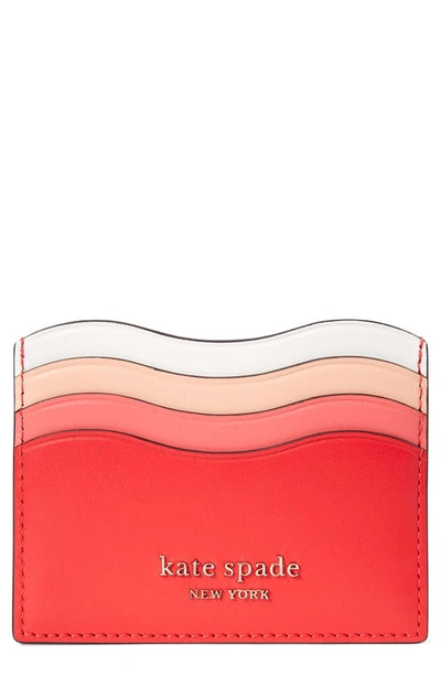 Shop Kate Spade Puffy Wave Card Holder In Coral Rose Multi