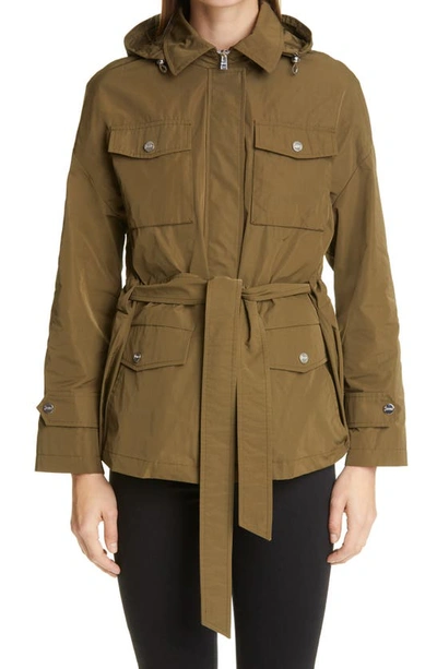 Shop Herno Belted Field Jacket With Detachable Hood In Verde Militare