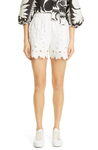 Shop Red Valentino Floral Embroidered Poplin Shorts In Bianco