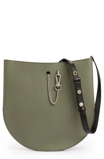 Shop Allsaints Beaumont Leather Hobo Bag In Sage Green