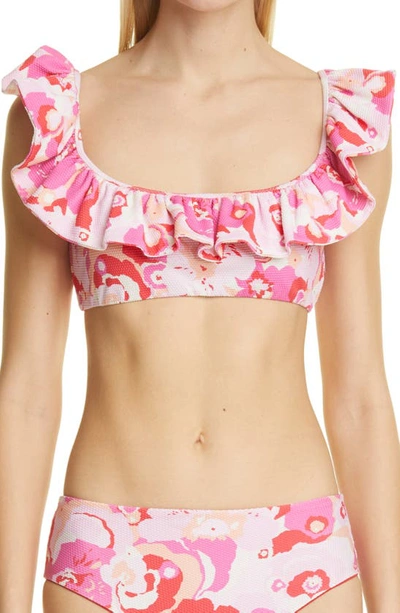 Shop La Doublej Ruffle Piqué Bikini Top In Peonia Rosa