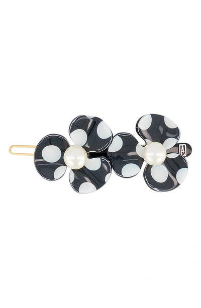 Shop Alexandre De Paris Dot Flower Imitation Pearl Hair Clip In Black And White