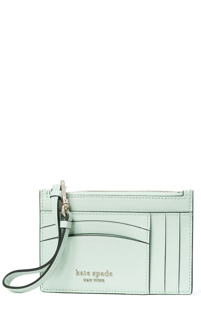 Shop Kate Spade Spencer Leather Wristlet Card Case In Crystal Blue