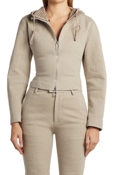 Shop Bottega Veneta Crop Stretch Linen Jacket In Natural