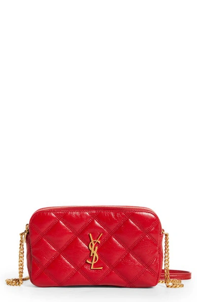 Shop Saint Laurent Becky Diamond Quilted Leather Camera Bag In Rouge Eros
