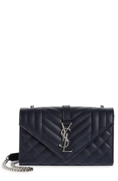 Shop Saint Laurent Small Envelope Calfskin Leather Shoulder Bag In Deep M/ Deep M/ D