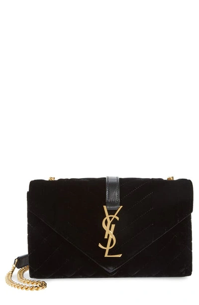 Shop Saint Laurent Small Monogram Matelasse Velvet Envelope Bag In Nero/ Nero/ Nero/