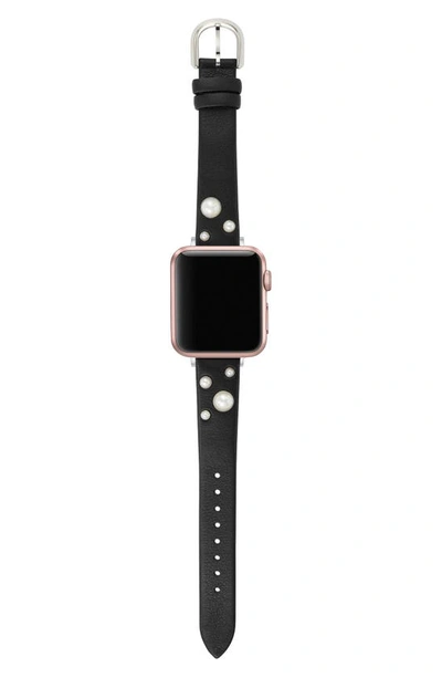 Shop Kate Spade Apple Watch® Leather Strap In Black