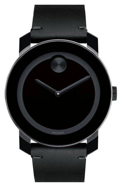 Shop Movado 'bold' Leather Strap Watch, 42mm In Grey/ Black
