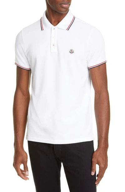 Shop Moncler Tipped Solid Short Sleeve Pique Polo In White
