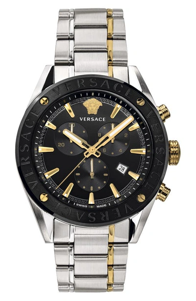 Shop Versace Chrono Bracelet Watch, 44mm In Silver/ Black/ Gold