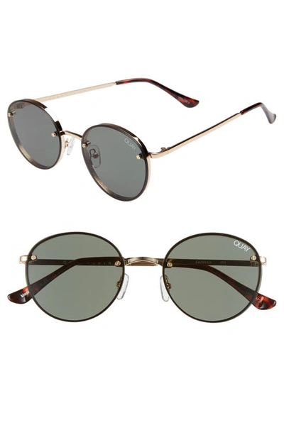 Shop Quay Farrah 50mm Round Sunglasses In Black/ Gold/ Green