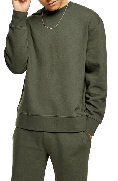 Shop Topman Solid Crewneck Sweatshirt In Olive